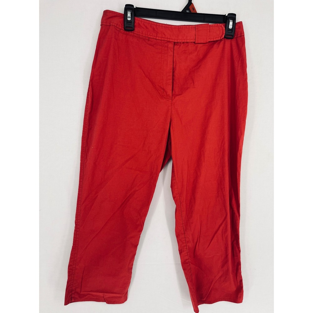 J. Jill Stretch Cropped Pants Womens 12 Red Cotton Lycra Casual Trousers Slits